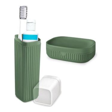 Imagem de Kit Estojo Porta Escovas Creme E Saboneteira Para Bolsa Mala Viagem - 