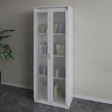 Imagem de Armário para Escritório 2 Portas 4 Prateleiras com Vidro Me4189 Branco - Tecno