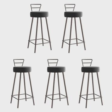 Imagem de Kit 05 Banqueta Alta Com Encosto Tina Eiffel Cozinha Bar Bistrô Ferro Marrom Suede Cinza - Ahz Móveis