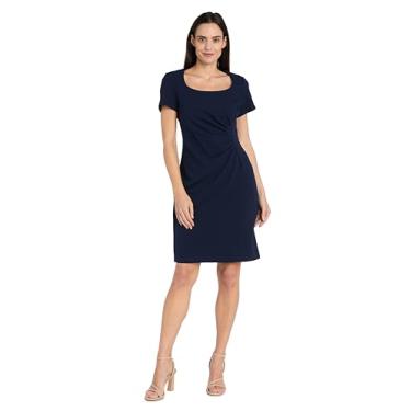 Imagem de R&M Richards Vestido justo com cintura lateral plissada e manga curta, Azul marino, 50