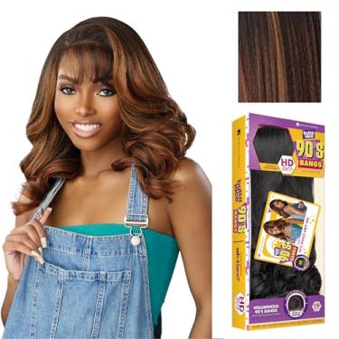 Imagem de Sensationnel Butta 90s Bangs Lace Wigs - Unidade 908, C-part Curvo Profundo, Largo, Glueless, Preplucked, HD Lace, Sintético, Peruca, Marrom, 2.25 Polegadas