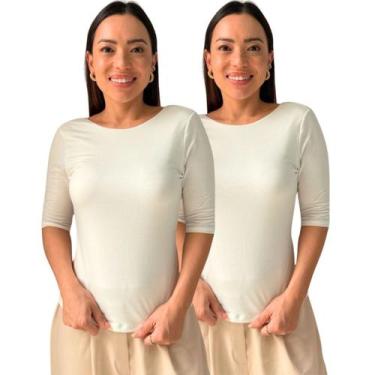 Imagem de Kit 2 Blusas Feminina Manga 3/4 com Abertura nas Costas - Maranne, Kit