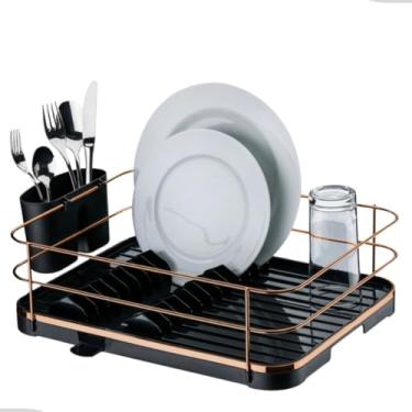 Imagem de Escorredor de Loucas Pratos Talher Copos Com Bico de Escoamento Cozinha Preto Rack Cozinha(Preto/Rose Gold)
