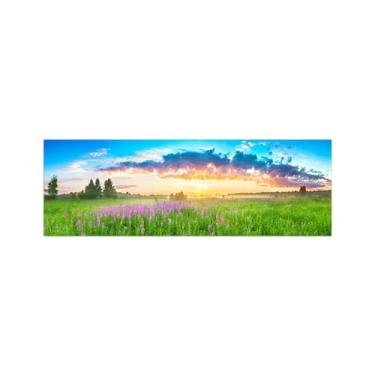 Imagem de Pintura de parede em tela de paisagem, imagem de natureza-flores pôr do sol nuvens - impressão em tela - pôster e impressões para decoração de parede de sala de estar 50 x 150 cm sem moldura