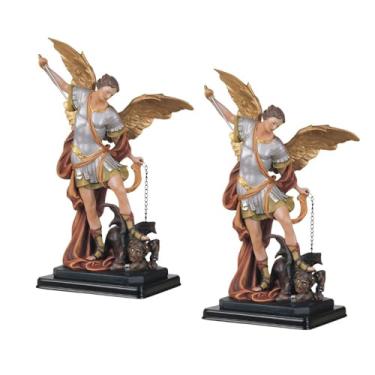 Imagem de ICE ARMOR Conjunto de 2 peças 30,5 cm H Arcanjo Miguel Estátua de São Miguel O Anjo Mais Forte Estatueta Sagrada Ornamento Decoração de Casa Sala Escritório Ideias para Decoração de Casa