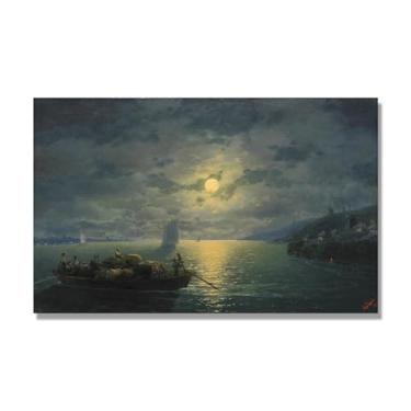 Imagem de Impressões em tela famosas. "Moonlight Night 10.2 cm de Ivan Aivazovsky, reproduções de arte clássicas, arte em tela de paisagem para decorações de quarto e escritório em casa. 40 x 65 cm-15,7 x 25,6