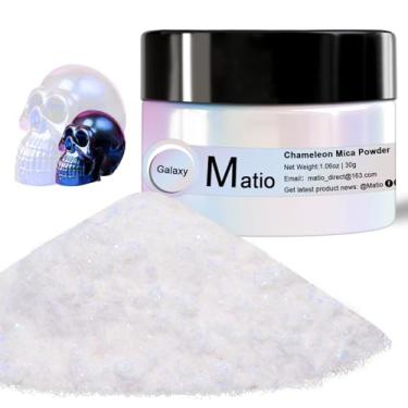 Imagem de Matio Pó De Mica Camaleão, Pó Cromado Branco Galaxy De 1,06 Oz/30 G, Pigmento Perolado Com Mudança De Cor Para Artesanato Em Resina, Tinta Para Velas De Sabão, Arte Em Unhas, Maquiagem, Bomba De Ba