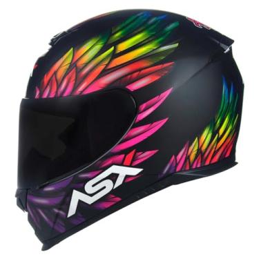 Imagem de Capacete Feminino Para Motociclista Novo ASX Eagle Vibes (58, Preto Fosco e Colorido)