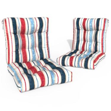 Imagem de Melody Elephant Conjunto de 2 almofadas para cadeira de exterior, almofadas de móveis de pátio com tufos, repelente de água em vime e encosto alto para cadeiras profundas, 106 x 53 x 10 cm, listras