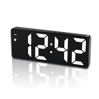 Imagem de Despertador digital para quarto, superfície espelhada Relógios eletrônicos LED, brilho ajustável, modelo soneca, controle de voz, visor 12/24h, despertador para crianças, escritório, mesa, mesa de cabeceira
