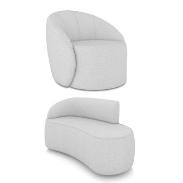 Imagem de Sofá 2 Lugares Orgânico 140cm Morgan E Poltrona Lua Linho Cinza D03 - D`rossi