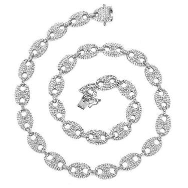 Imagem de Colares de corrente masculinos Hip Hop Iced Out Bling em prata grossa com diamante e grãos de café Mariner cubano 45,72 cm 50,8 cm 60,96 cm 76,2 cm