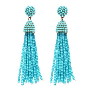 Imagem de NLCAC Brincos femininos de franja longa com franjas pendentes de 6 cores, 3.1 inches, Metal Turquesa, Sem pedra preciosa