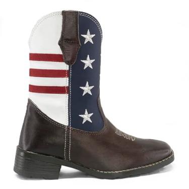 Imagem de Bota Texana Infantil Meninos Juvenil Country Bico Quadrado (Marrom-Bandeira, BR, Criança de 9 a 12 anos, Numérico, 34)