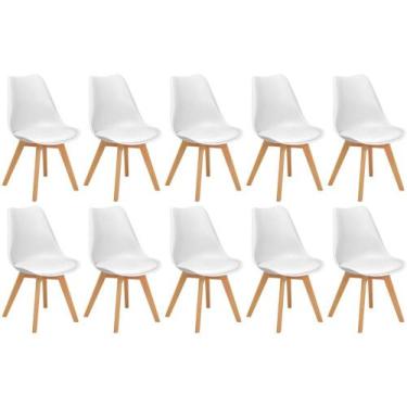 Imagem de Conjunto 10 Cadeiras de Jantar Eames Wood Leda Design Estofada - Branc