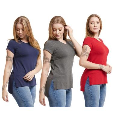 Imagem de Kit 03 Camisetas Feminina Viscolycra Mullet Tampa Bumbum - Konoa, Azul