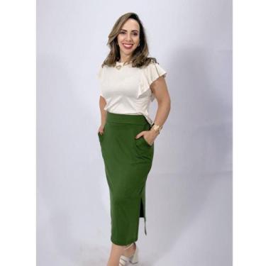 Imagem de Saia Midi em Viscoycra Premium - Paris - Deluthi, M, Verde