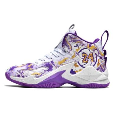 Imagem de Bolognifi Tênis de basquete masculino de cano alto são respiráveis ​​e leves, adequados para jogos em quadras internas e externas Equipamento de basquetebol(Purple,34 BR)