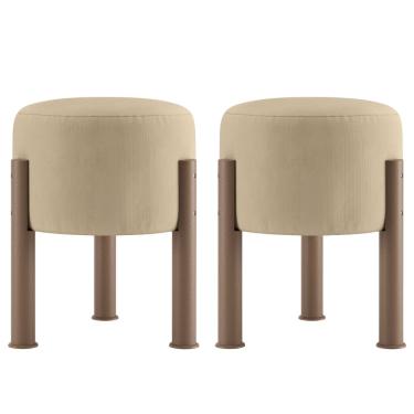 Imagem de Kit 02 Puff Redondo Estofado Banqueta Tecido Suede Apoio Para Os Pés