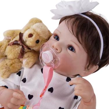 Imagem de Bebê Reborn Menina Olhos Abertos Artesanal Corpo De Vinil De Silicone Macio