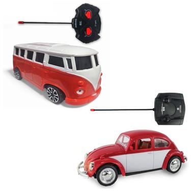 Imagem de Kit Carrinho De Controle Remoto Fusca E Perua Clássicos Vermelho