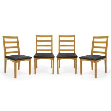 Imagem de Kit Com 4 Cadeiras Cecília Madeira Maciça Assentos Estofados Para Mesa De Jantar Courino Preto 503
