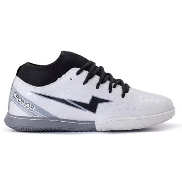 Imagem de Chuteira Futsal Botinha Cronos Masculino Feminino Futebol Quadra Sola Costurada Cano Baixo (Cinza/Preto, BR, Adulto, Numérico, 42)