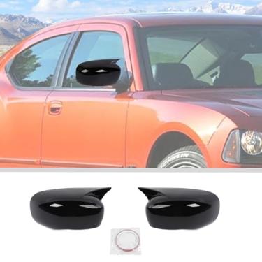 Imagem de JWWY Capa de espelho lateral Capa de espelho retrovisor de substituição decorativa para Dodge Charger 2006-2010 Exterior Chrysler 300 300C Acessórios externos preto 2 peças