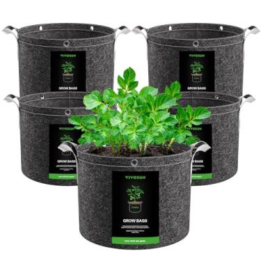 Imagem de VIVOSUN Pacote com 5 sacos de cultivo de 5 galões, vasos de tecido não tecido grosso de 500 g com alças, anéis multiuso, para treinamento de plantas com baixo estresse, frutas, vegetais e flores