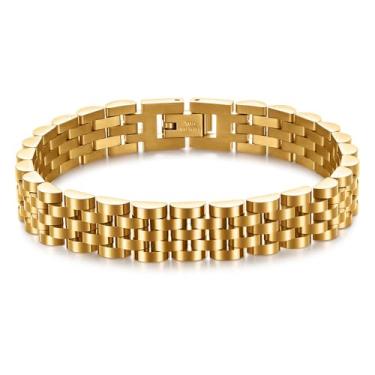 Imagem de MYNENEY Pulseira masculina de aço inoxidável de 10 mm, pulseira de corrente de elos de relógio para homens prata/ouro/preto 19 cm / 21 cm de comprimento joia masculina clássica, 8.27in, Aço inoxidável