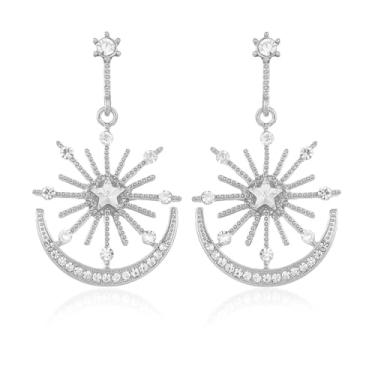 Imagem de Shejuety Brincos com pingente para mulheres, brincos com pingente de diamante de água de cristal de sol e lua, adequados para vários presentes de joias de festivais, standard, Metal, Sem pedra