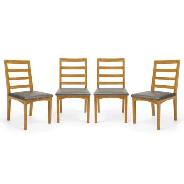 Imagem de Kit Com 4 Cadeiras Cecília Madeira Maciça Assentos Estofados Para Mesa De Jantar