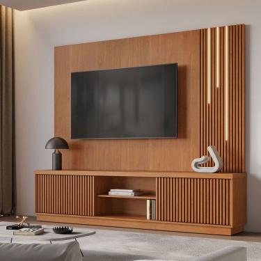Imagem de Estante para TV Até 75 Polegadas Valencia New 2 Portas com Led 100% Mdf Naturallle - Mavaular