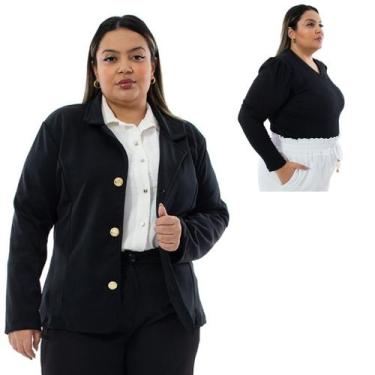 Imagem de Blazer Feminino Plus Size Casaquinho Inverno Neoprene + Blusa Manga Lo