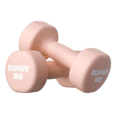 Imagem de RUNWE Conjunto de pesos de mão de halteres – Par de halteres 2 4 6 8 4,5 kg cada, exercícios e fitness halteres para exercícios em casa equipamento de ginástica exercícios de treinamento de força pesos livres para crianças, mulheres, homens (9 kg total, 4,5 kg cada Morandi Cherry Blossoms Pink)
