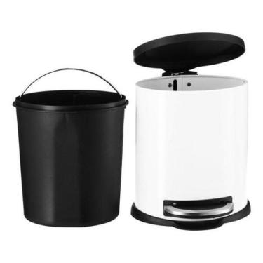 Imagem de Lixeira De Metal Branco E Preto Com Pedal 5 Litros - Just Home Collect