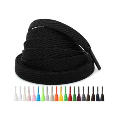 Imagem de Handshop 2 pares de cadarços planos de 2/12.7 cm em 20 cores, cadarços largos para atletismo, sapatos de skate, Preto, 45 Inch (114 cm)