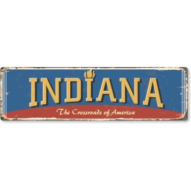 Imagem de SmartSign 4 x 14 polegadas Indiana State placa de metal vintage "Crossroads Of America", alumínio à prova de ferrugem de 40 mil com sobretudo transparente, decoração de parede retrô, multicolorido