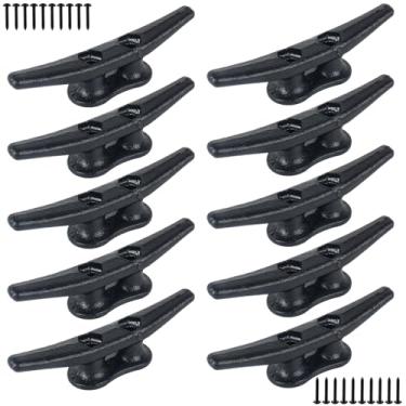 Imagem de ORLANG Chuteiras de doca de 10 cm, chuteiras pretas revestidas eletroforéticas com ferragens, travas de doca de barco, grampo de corda para docas de barco, decks ou decoração náutica (pacote com 10)