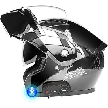 Imagem de Capacetes Flip Up Front Motorcycle Bluetooth Com Viseira Solar Dupla Microfone à Prova D'Água Headset Aprovado Pelo Dot Corrida Ti Colisão Capacete Ti Nevoeiro Respirável, B, XXL(63~64cm)