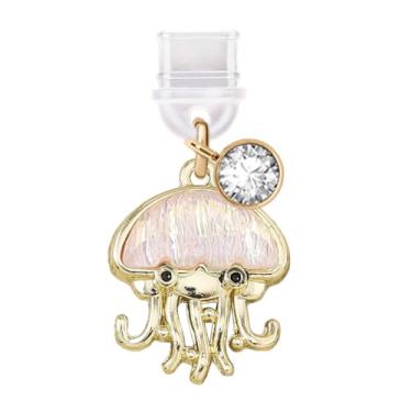 Imagem de ELISE & FONDA TP735 Tipo-C porta de carregamento plugue antipoeira pequeno cristal água-viva pingente de celular para iPhone 15/16/Samsung/OnePlus/Xiaomi/oppo telefones Android (rosa)