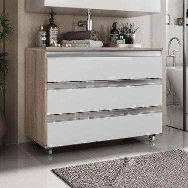 Imagem de Gabinete Banheiro Rodinhas Joia 80cm 03 Gavetas Madeirado Branco - Mov