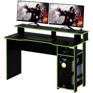 Imagem de Mesa Para Computador Gamer Espaço Para 2 Monitores E Cpu Preto/verde -