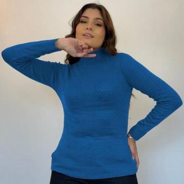 Imagem de Blusa De Frio Cacharrel Feminina Gola Alta Tricot - oem, Azul royal