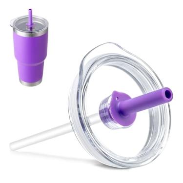 Imagem de Bluwing Tampa de copo de 850 g com canudo para YETI, tampa de substituição para YETI Rambler copo de 740 ml, copo de 850 g, caneca de canudo de 1000 ml, tampas à prova de derramamento (Roxo)