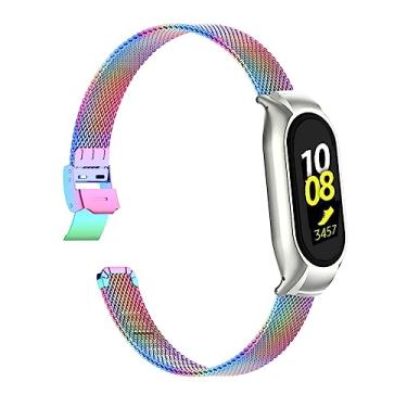 Imagem de Gheper Pulseira de relógio de metal compatível com Samsung Galaxy Fit2 SM-R220 de aço inoxidável, moldura protetora, design de pulseira de malha, acessório de reposição para smartwatch para mulheres e