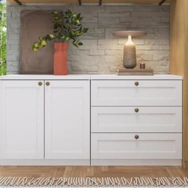 Imagem de Kit Cômodas 3 Gavetas e Armário 2 Portas Provençais 100% Mdf Branco Fo