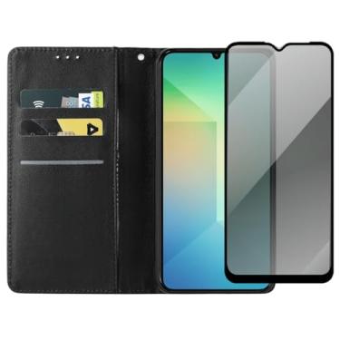 Imagem de Capa Carteira Para Galaxy A06 Capinha Flip Case + Película De Vidro 3D Privacidade Anti Spy