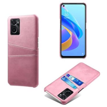 Imagem de Capas Compatível com OPPO A76 4G,Caso de couro PU-Tampa de telefone a prova de choque com 2 slots de cartão,Proteção anti-impressão digital e anti-gota-Pink