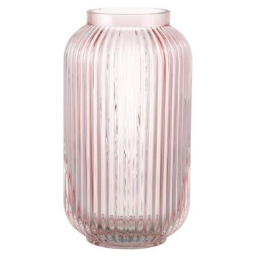 Imagem de MARTAGE Vaso de vidro canelado, vaso de flores rosa para buquês, vasos de vidro para flores, vasos modernos para sala de estar, quarto, cozinha, mesa de jantar, escritório, casamento, 20 cm